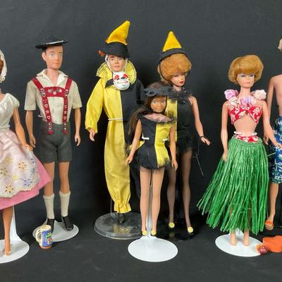 Vintage Barbie and Ken Dolls in Themed Outfits