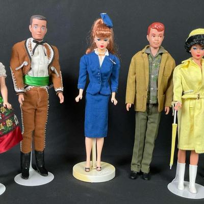 Vintage Ken and Barbie Dolls in Matching Outfits 