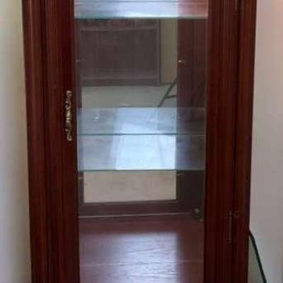 Wooden Curio Cabinet with Glass Shelves
