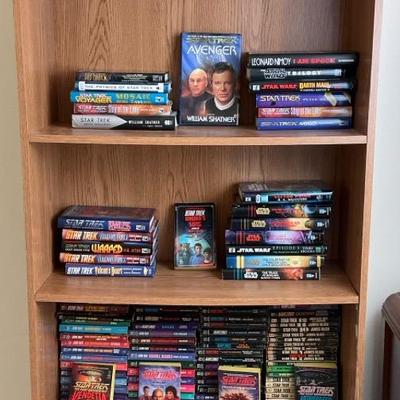 Large Collection of Star Wars and Star Trek Books with Bookshelf