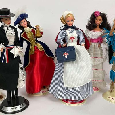 Curio Cabinet Display of Cultural Barbie Dolls