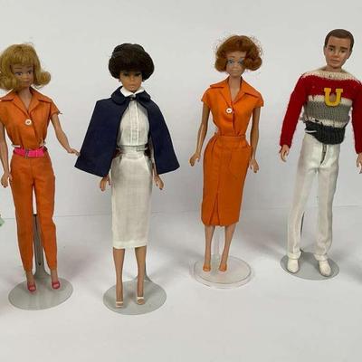 Vintage Barbie Dolls and Ken with Retro Outfits