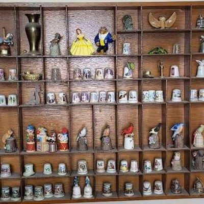Shadow Box Collection of Thimbles and Miniatures