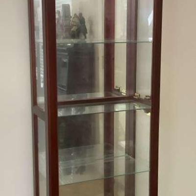 Lighted Glass Curio Cabinet – Cherry Finish, 5 Adjustable Shelves