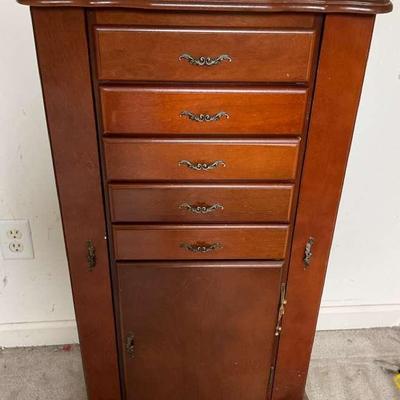 Tall Wooden Jewelry Armoire with Side Doors & Storage – Includes 5 Boxes