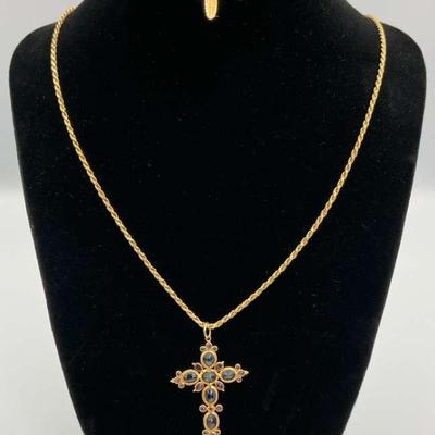 14K Gold Necklace with Topaz Cross Pendant