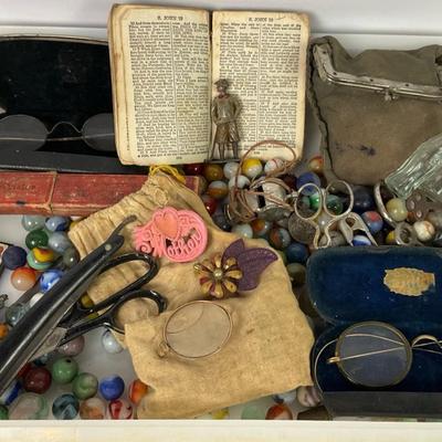 Vintage Miscellaneous Items in Plastic Bin