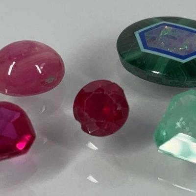 Loose Gemstone Set – Emerald, Rubies, Pink Star Sapphire, and Inlaid Opal