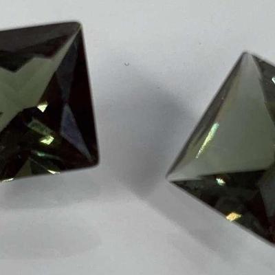 Pair of Square-Cut Green Gemstones – Labeled as Tourmaline, Approx. 5ct