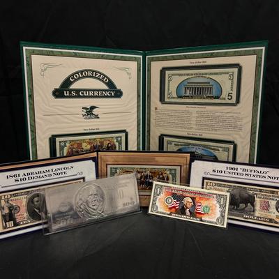 Colorized US Currency - $1, $2, $5, $10, & Limited Ed $100 Struck From 22kt Gold