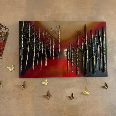 Metal Hanging Wall Art And Plastic Butterflies