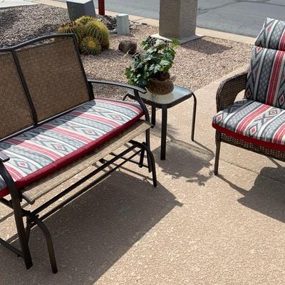 Iron Rocking Chair With Single Wicker Chair And Table 