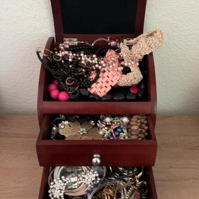 Large Costume Jewelry Lot And Jewelry Box