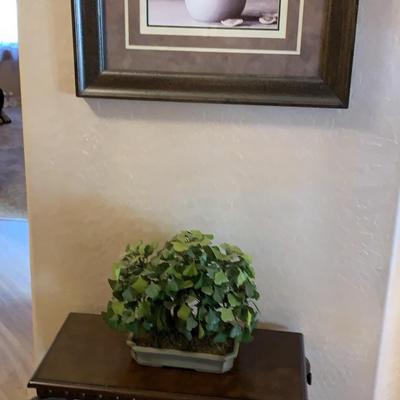 Small Side table, Picture And Faux Plant