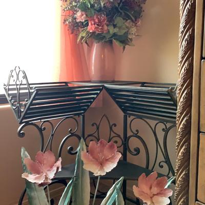 Metal Corner Shelf With Vase And Metal Wall Hanging 