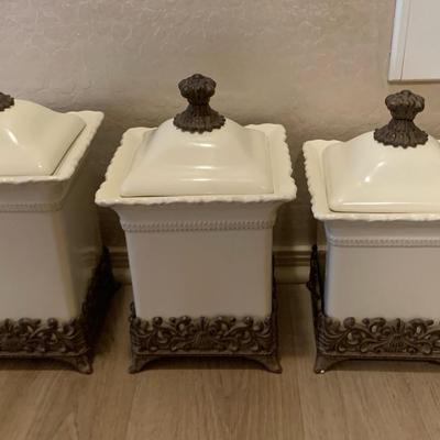 Ceramic Canisters With Holder And Lid