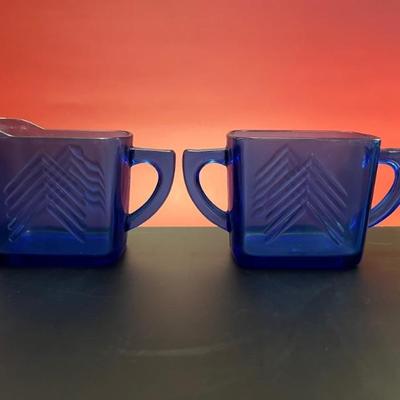 Depression era cobalt glass cream and sugar from Tiffin