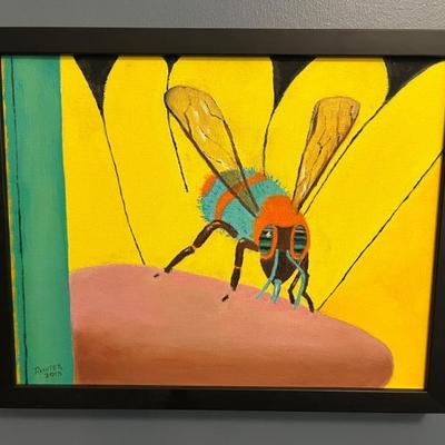 Bee on a Flower, oil and acrylic on canvas, signed Richter