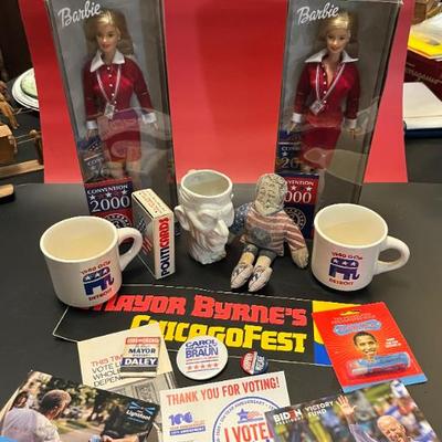 Republican and Democratic convention souvenirs plus vintage political stickers and memorabilia