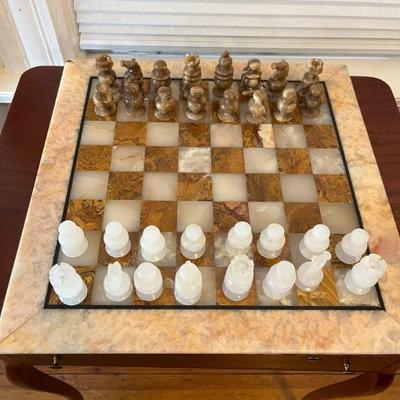 Vintage marble chess set with matching board