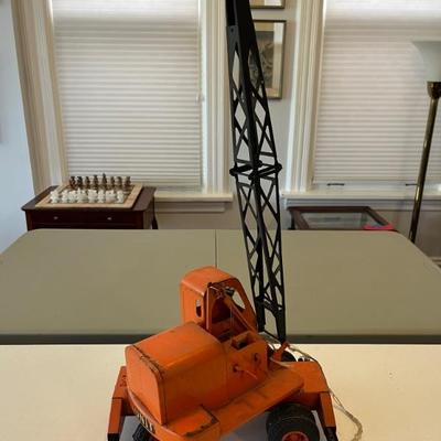 Vintage Doepke Model Toys crane and shovel, die cast steel in orange