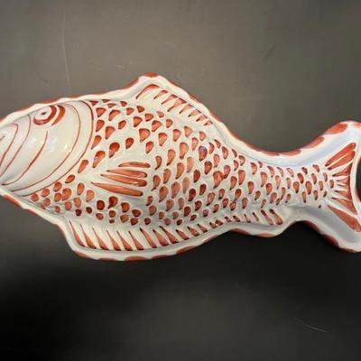 Vintage decorated white stoneware fish mold