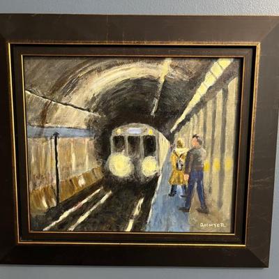 The Blue Line Chicago, oil and acrylic on canvas, signed Richter