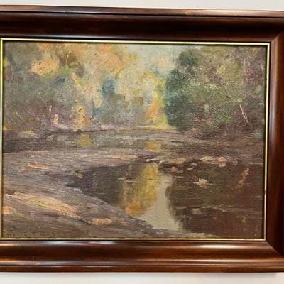 A landscape of a southern Illinois river, oil on canvas, signed Snowden