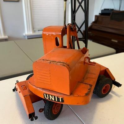 Vintage Doepke Model Toys crane and shovel, die cast steel in orange