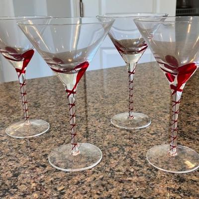 Red swirl martini glasses. Set of 4 $20