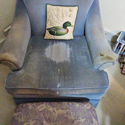AT108 Blue Chair Duck Pillow  Fabric Footstool