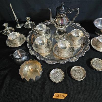 AT136 Vintage Silver Plated Tea Set And More