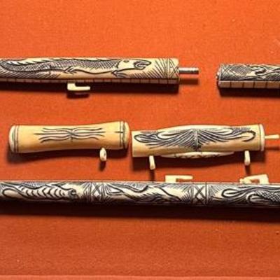 AT511 2 - Unique Carved Bone Dragon  Blow Dart Guns