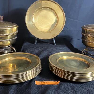 AT159 Antique Metal Chafing Dishes And Metal Chargers