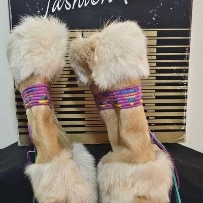 AT173 Tecnica Fur Boots Size Aztec Southwestern Thigh High
