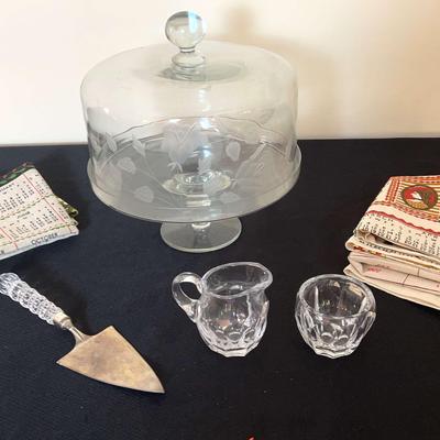 AT350 Cake Stand and Mikasa Cake Server and Calendar Towels-1972 and more