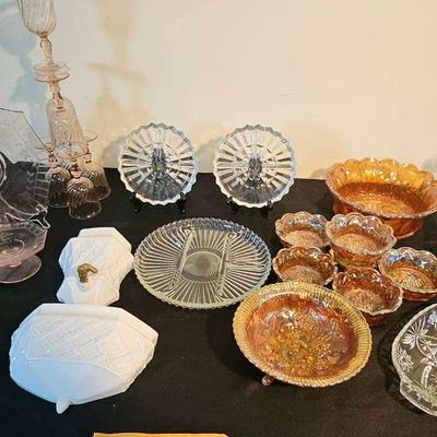 AT330 Depression Glass, Vases Divided Dishes + More