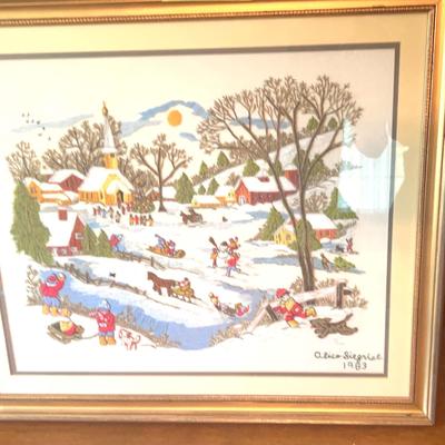 AT519 Winter Scene Embroidered Picture By Alice Siegrist