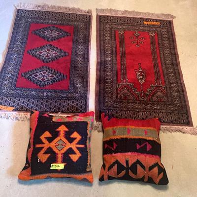 AT512 Two Wool Turkish Style Rugs And Wool Throw Pillows