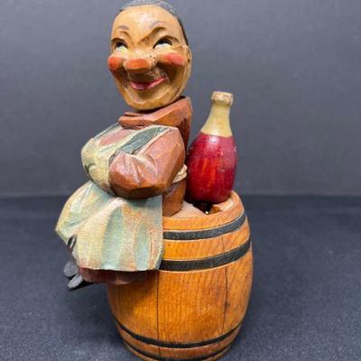 Anri Carved Monk on Barrell CorkScrew Bottle Opener