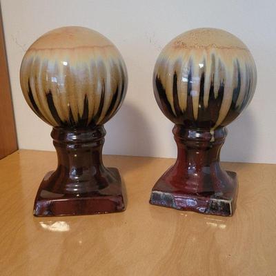 Drip-Glazed Ceramic Pedestal Globe Bookends