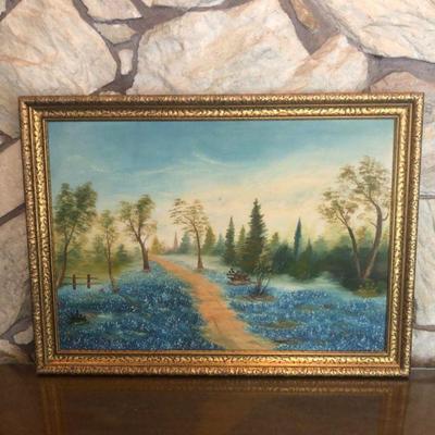 Texan Bluebonnets - Unsigned Oil on Canvas Gold Gilt Frame