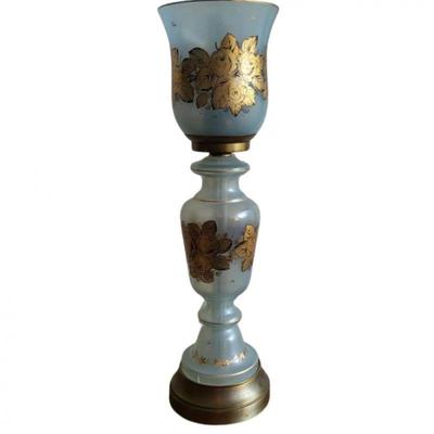 Victorian-Style Frosted Glass Hurricane Lamp – Hand-Painted Elegance