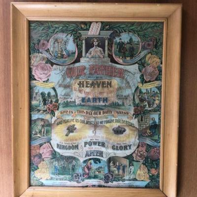 Antique 1905 Lithograph – The Lord’s Prayer & Ten Commandments