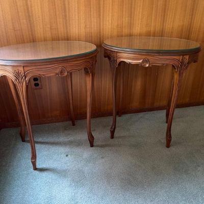 Pair of Regency Style Oval Wood Side Tables
