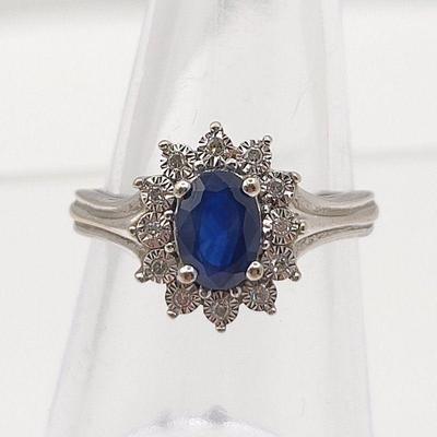 14k White Gold Sapphire & Diamond Ring Size 6
