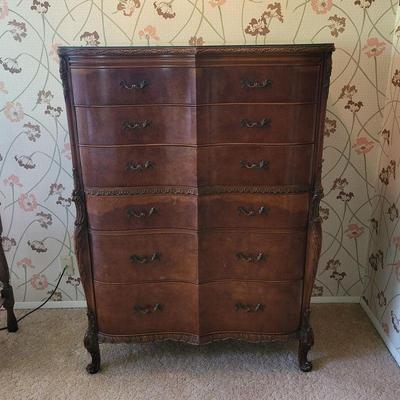 French-Style Carved Wood Hi-Boy Dresser