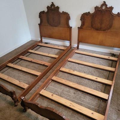 Antique Twin Bed Frames Carved Head & Footboards