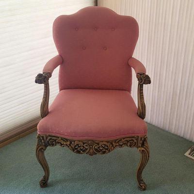 Louis XV Style Carved Wood & Upholstered Armchair