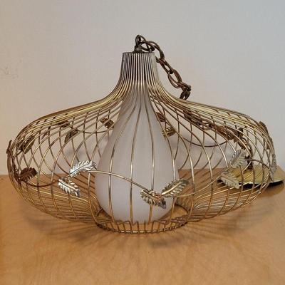 Mid Century Brass Cage-Style Hanging Ceiling Light Fixture